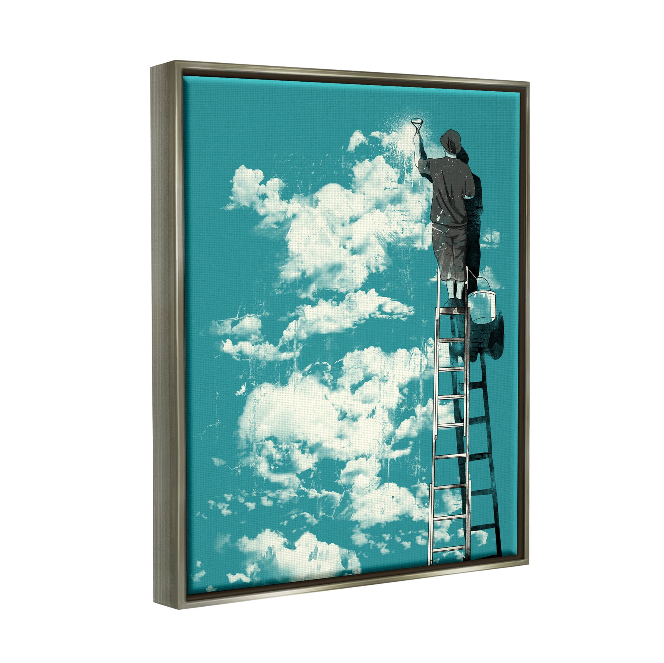Stupell Industries Painter On Ladder Conceptual Clouds Graphic Art Luster Gray Floating Framed Canvas Print Wall Art, Design by Matheus Lopes Castro