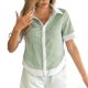 thumbnail image 1 of Tops de las Mujeres Casual Botón de Color Sólido Bordado Hueco-Fuera Blusa de Manga Corta para el Uso Diario, 1 of 8