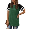 thumbnail image 2 of TEMOFON Casual T Shirts for Women Short Sleeve Shirt Tops Summer Crew Neck Blouse Color Block Tunic Tops Green Tee, 2 of 6