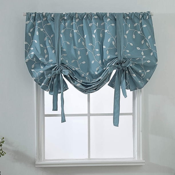 Nvzi Cortina de hojas bordadas con estilo rústico, con aislamiento térmico, ajustable, para ventanas pequeñas, con bolsillo para barra, 1 panel (39 x 55 pulgadas, azul)