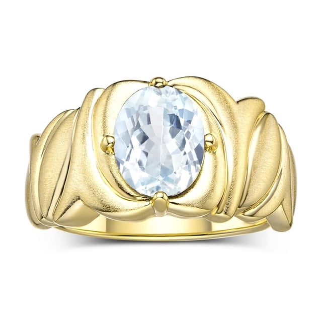 RYLOS Bagues pour Femmes Bague en Or Jaune 14K Solitaire Pierre Précieuse Ovale 9x7 mm avec Anneau Fini Satiné Bijou Aigue-Marine de Mars Taille 7