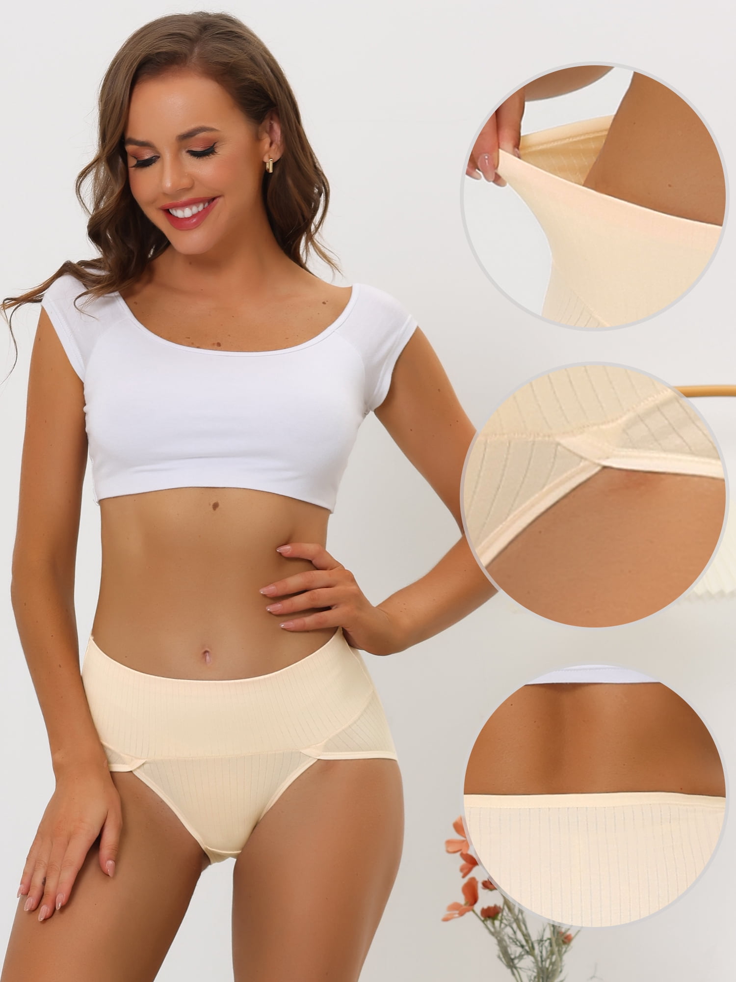 DARING DIVA Women's Ribbed High Leg Underpants Available In Plus Size 2XL Beige