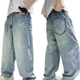 thumbnail image 4 of Boys Jeans Size 14 Elastic Waist Pull on Wide Leg Jeans Loose&nbsp;fit Solid Color Trousers Streetwear Boys Back To School Outfit, 4 of 6