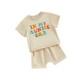 thumbnail image 2 of Aojekbee Boys and Girls 2 Piece Summer Outfits, Short Sleeve Letter Print Tops + Elastic Waist Shorts Infant Toddler Set, 2 of 10