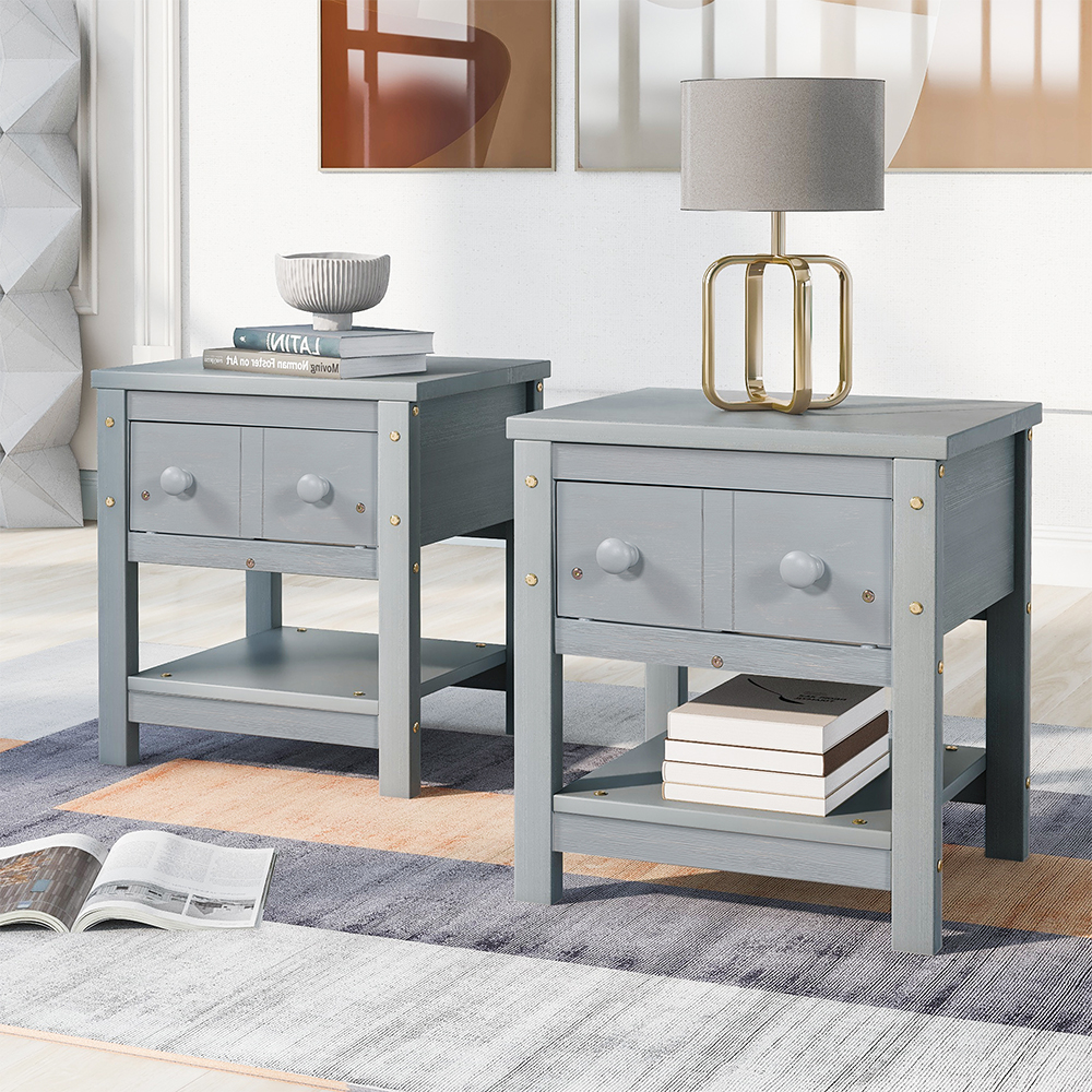 Gplesas Set Of 2 2Pcs Rectangular Accent Tables Easy Assemble Wooden