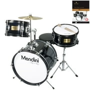 Mendini by Cecilio 16" 3-Piece Kids / Junior Drum Set with Adjustable Throne, Cymbal, Pedal, Drumsticks & Lesson Book, Metallic Black, MJDS-3-BK