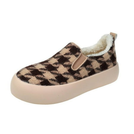 

Youmylove Women Slip On Fashion Retro Toe Covering Thick Sole Bread Shoes Keep Warm Woman Comfort Footwear