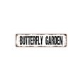 thumbnail image 1 of Letrero de metal rústico para puerta o calle con diseño de mariposas, para jardín, invernadero, oruga, flores, tamaño de placa: 4 x 16 pulgadas, 1 of 4