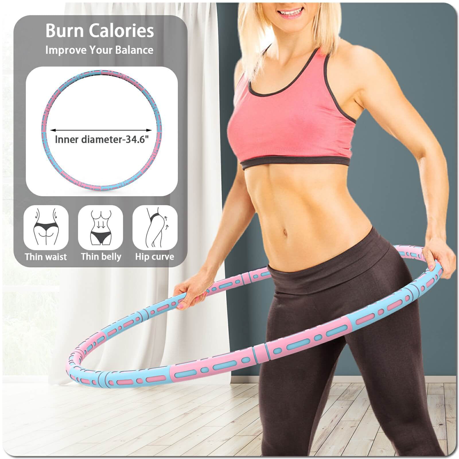 Carry Bag Included Brings Weighted Hula Hoops for Adults Weight Loss 2.2 lb Adjustable Fitness Hoop for Burning Calories Core Workout Exercise with High Density Foam 