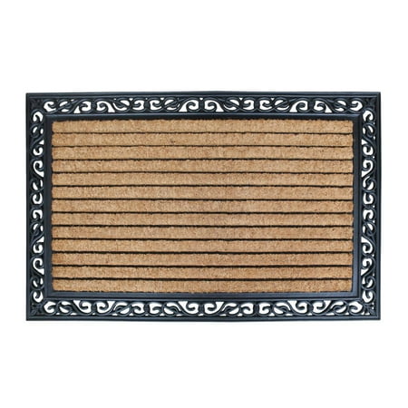 30 Inch Runner A1HC FIRST IMPRESSION Striped Rubber and Coir 30 x 48 Inch Natural Fade Rubber Backed Standard Double Doormat ()