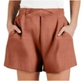 thumbnail image 2 of CHGBMOK Womens Shorts Summer Casual Drawstring High Waist Linen Shorts with Pocket, 2 of 4