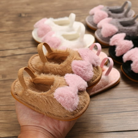 

Herrnalise Toddler Infant Kids Baby Girls Boys Furry Bow Antiskid Shoes First Walkers Shoes