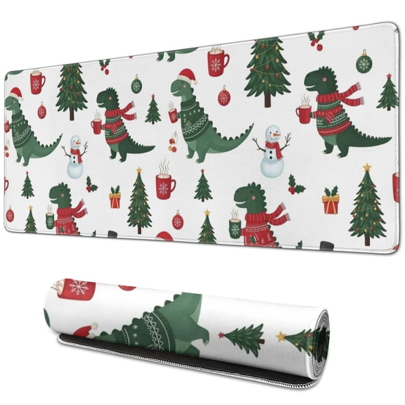 Long Mouse Pads for Desk,White Cartoon Christmas Dinosaurs Sweaters Desk Mats on Top Of Desks, Desk Mouse Pad Extra Large with 3mm Non-Slip Base and Stitched Edge for Gaming,Work,Home 31.5"x11.8"