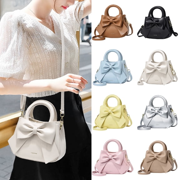 Faraee Small Purses for Women Leather Crossbody Purse and Handbag Bowknot Top Handle Satchel Fashion Shoulder Tote Bags Black