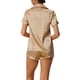 thumbnail image 3 of Conjunto de pijama de satén para mujer INSPIRE CHIC, camisa de botón de manga corta con pantalones cortos, 2 piezas, ropa de descanso, pijama M Champagne, 3 of 6
