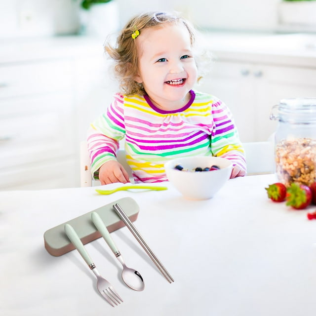 Binmer Portable Children's Fork Spoon Creative Spoon Fork Stainless Steel+plastic Student Tableware Fork Spoon Chopsticks Set Batch - Tableware Set Clearance