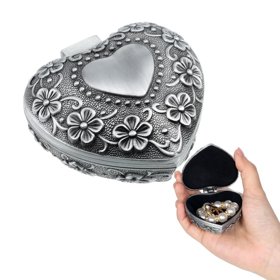 DESIGNICE Personalized Vintage Jewelry Box, Small Heart Shape Trinket Storage Organizer Case, Small Antique Ring Earrings Necklace Storage Organizer Case, Treasure Chest Keepsake Gift Box for Women