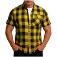 thumbnail image 3 of Chiccall Flannel Shirts for Men Short Sleeve Plaid Button Down Stand Collar Shirt with Breasted Pocket, 3 of 7