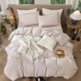thumbnail image 5 of MooMee Striped Duvet Cover Set Twin 100% Washed Cotton Linen Like Textured Breathable 2-Piece (Dark Orange& White Classic Stripes, 68"x90"), 5 of 7