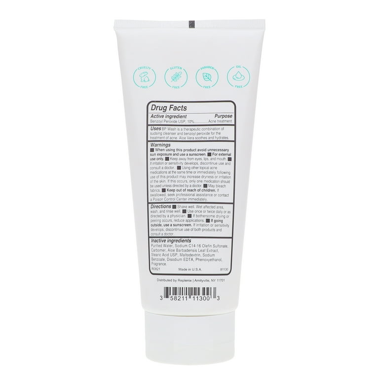 Replenix, Acne Wash, 6.7 oz, Benzoyl Peroxide + Aloe Vera - Walmart.com