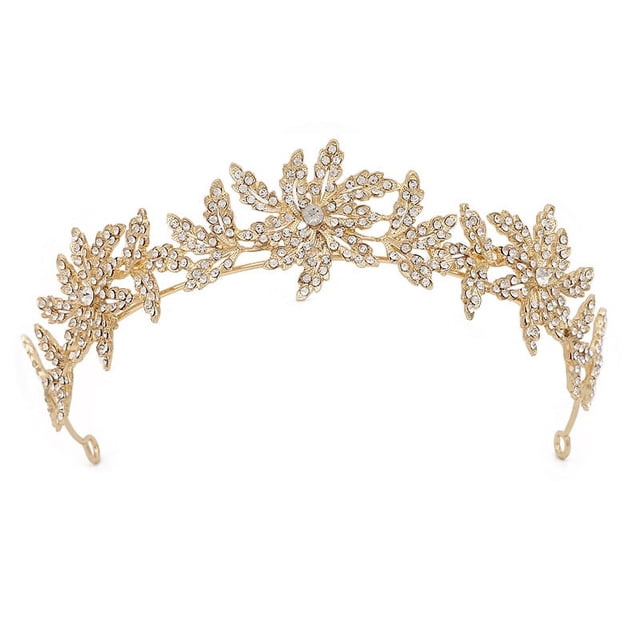 Zhuge Tiara de boda para novia, diadema de princesa, corona nupcial, joyería para el cabello con diamantes de imitación de cristal, decoración para novia, cumpleaños, graduación, boda (oro)