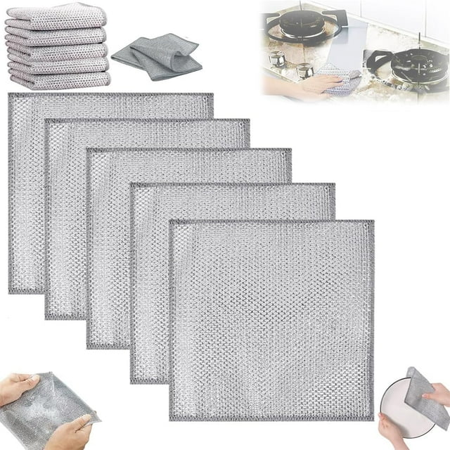 Trapos multiusos de alambre para lavar platos húmedos y secos, paño de limpieza de punto de malla de alambre, paño de cocina de alambre que no raya, paño de limpieza de cocina reutilizable (15PCS,Doub