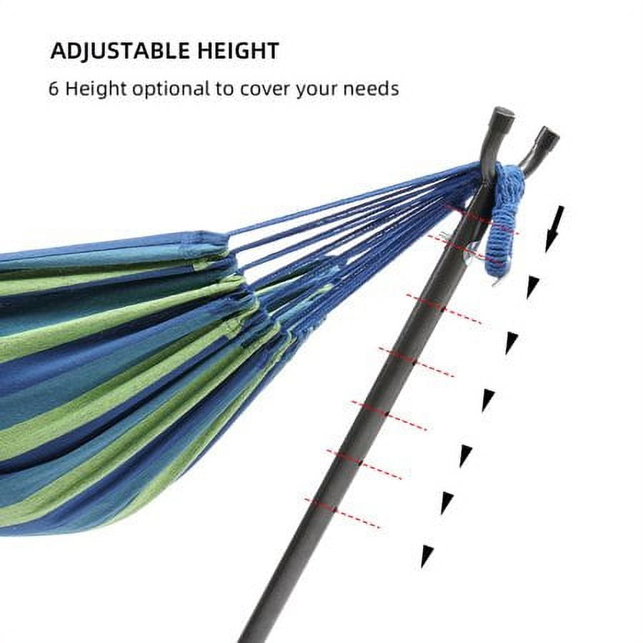 ONCLOUD 550 LBS Capacity Double Hammock with Stand Included with Portable Carrying Bag, 2-Person Hammock for Outdoors & Indoors - Blue Green Stripe