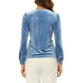 thumbnail image 3 of MODA NOVA Juniors Christmas V Neck Long Sleeve Solid Button Velvet Shirt Grey Blue XL, 3 of 5