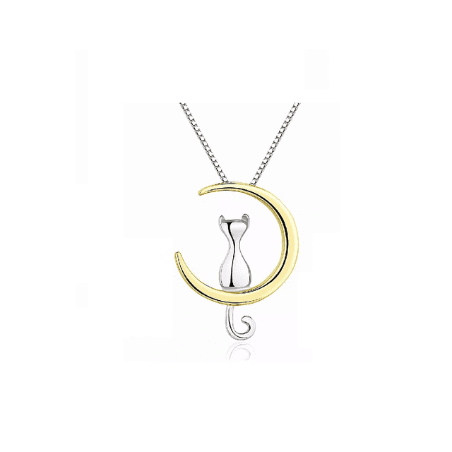 Collar De Plata S925 Luna Gato Colgante Luna Oro Gato Plata