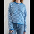 thumbnail image 4 of Suéter Tipo Cárdigan Informal de Cuello Redondo para Mujer, con Frente Abierto, Mangas Largas Onduladas, Tejido Corto Azul L, 4 of 8