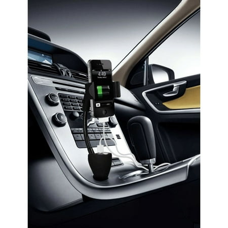 Iphone Car Dock iPhone 7 Plus Car Mount Charger Plug Holder 2-Port USB Dock Cradle Gooseneck Swivel Black Q3J ()