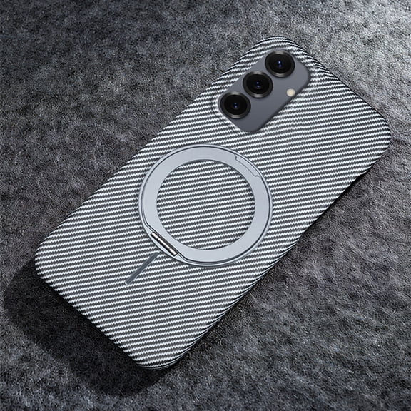 Luxury Carbon Fiber Case for Samsung Galaxy S26 Plus, Magnetic Compatible Slim Cover with 360° Invisible Ring Stand, Lightweight Shockproof Protective Phone Case - Gray
