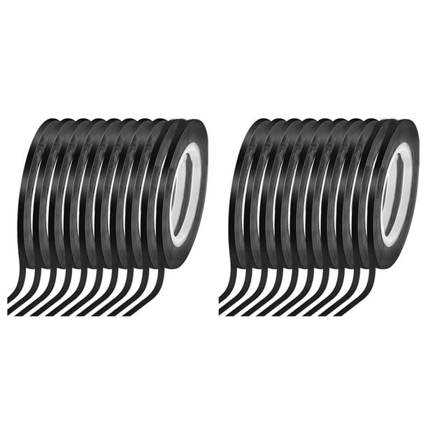 20 Rollos de Cinta para Pizarra de 1/8, Cinta Fina para Pizarra con Líneas, Cinta Artística de Borrado en Seco A Rayas, Cinta Eléctrica, Negra