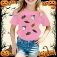 thumbnail image 2 of Tisuna Halloween Girls Tops Child Ghost Print Short Sleeve Crew Neck Tops Comfortable Soft Kids Daily Wear Pink 12-13 Years, 2 of 4