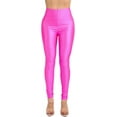 thumbnail image 4 of Ofenti Shiny Leggings for Women High-Waist Neon Tights for Parties & Raves, Small Neon Pink, 4 of 8