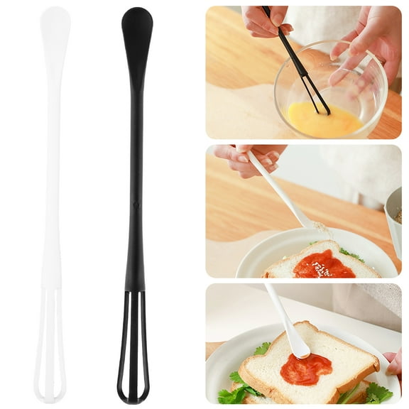 Double Headed Mini Whisks, Multifunction Kitchen Whisks, Long Handle Egg Beaters for Blending Whisking Beating, White