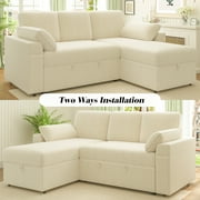 VANACC 91 Sectional Sofa with Storage and 3 Seat,Reversible Pull Out Couch for Living Room,Beige