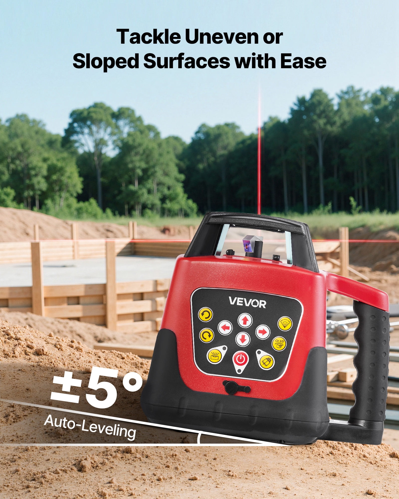 VEVOR Rotary Laser Level Kit, 1650ft 360-Degree Self Leveling Red Horizontal Laser Transit,with Tripod,Receiver,Remote Control,Scale,Toolcase,IP66 Waterproof,0.80in/100ft Precision for Construction