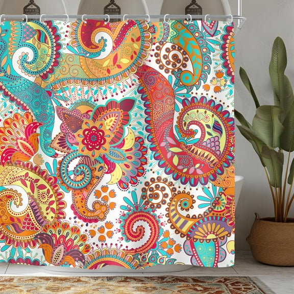 Boho Mandala Indian Shower Curtain for Bathroom Decor 72Wx72H Teal Bohemian Paisley Orange Floral Yoga Tribal Flower Art Printed Fabric Polyester Waterproof 12 Pack Plastic Hooks