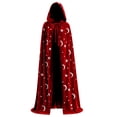 thumbnail image 3 of Women Velvet Long Hooded Cloak, Halloween Star Moon Print Front Tie Cape, Ladies Gothic Performance Cape XS-3XL, 3 of 7