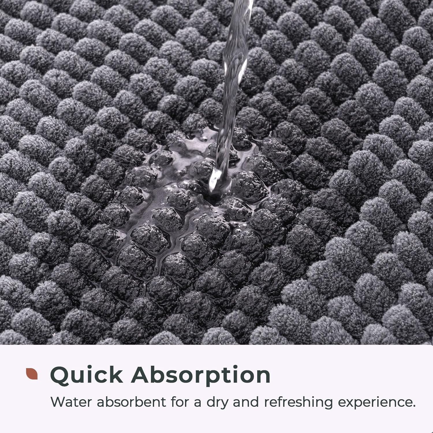 FRESHMINT Chenille Bathroom Rugs Non-Slip Bath Mat 32'' x 20'' Washable Soft Shower Mat, for Bathroom Floor & Tub Fluffy Shag Bath Rugs, Durable Thick Water Absorbent Microfiber Shower Rugs, Gray