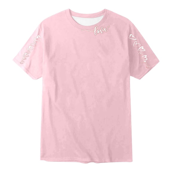 JAJAHO Girls Cute Graphic T Shirts For Kids Heart Love Letter Printed Casual Short Sleeve Crewneck Relaxed Fit Tees 2-13 Years Valentine's Day Comfortable Tops