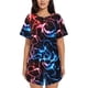 thumbnail image 1 of Fotbe Red And Blue Lightning Conjunto de Pijama Estampado para Mujer, 2 Piezas, Ropa de Dormir con Camiseta de Manga Corta y Shorts Suaves-Medium, 1 of 6