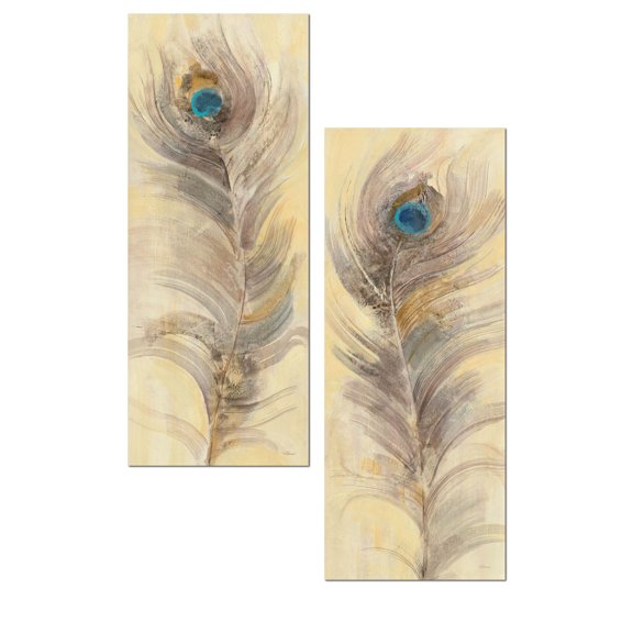 Gorgeous Teal and Brown Peacock Feather Reproduction by Albena Hristova; Two 8x20in Unframed Paper Poster