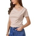 thumbnail image 4 of INSPIRE CHIC Short Sleeves Top for Women Ruched Going Out Crop Shirts Slim Fit Basic Tee Blouse XS Pink, 4 of 6