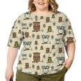 thumbnail image 2 of CLOOCL Retro Shirts for Women Owl Pattern Printed Blouse Mid Sleeve Tee Tops Plus Size, 2 of 6