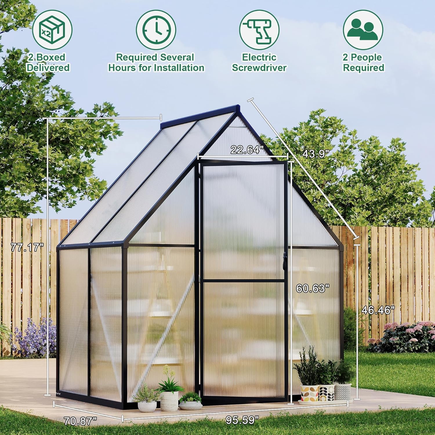 6' x 4'Aluminum Framed Polycarbonate Greenhouse,Heavy Duty Walk-in Garden Greenhouse with Roof Vent,Quick Setup