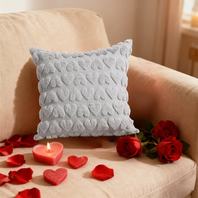 Funda de cojín acolchada con forma de corazón en blanco nieve | Funda de cojín decorativa para sofá, dormitorio y salón | 40 x 40 cm, nailon y elastano, lavable