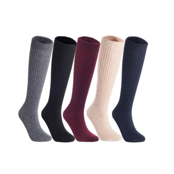 Lian LifeStyle Women's 5 Pairs Exceptional Non Slip, Cozy and Cool Knee High Wool Socks LFS05 Size 6-9 Grey,Black,Wine,Beige,Navy