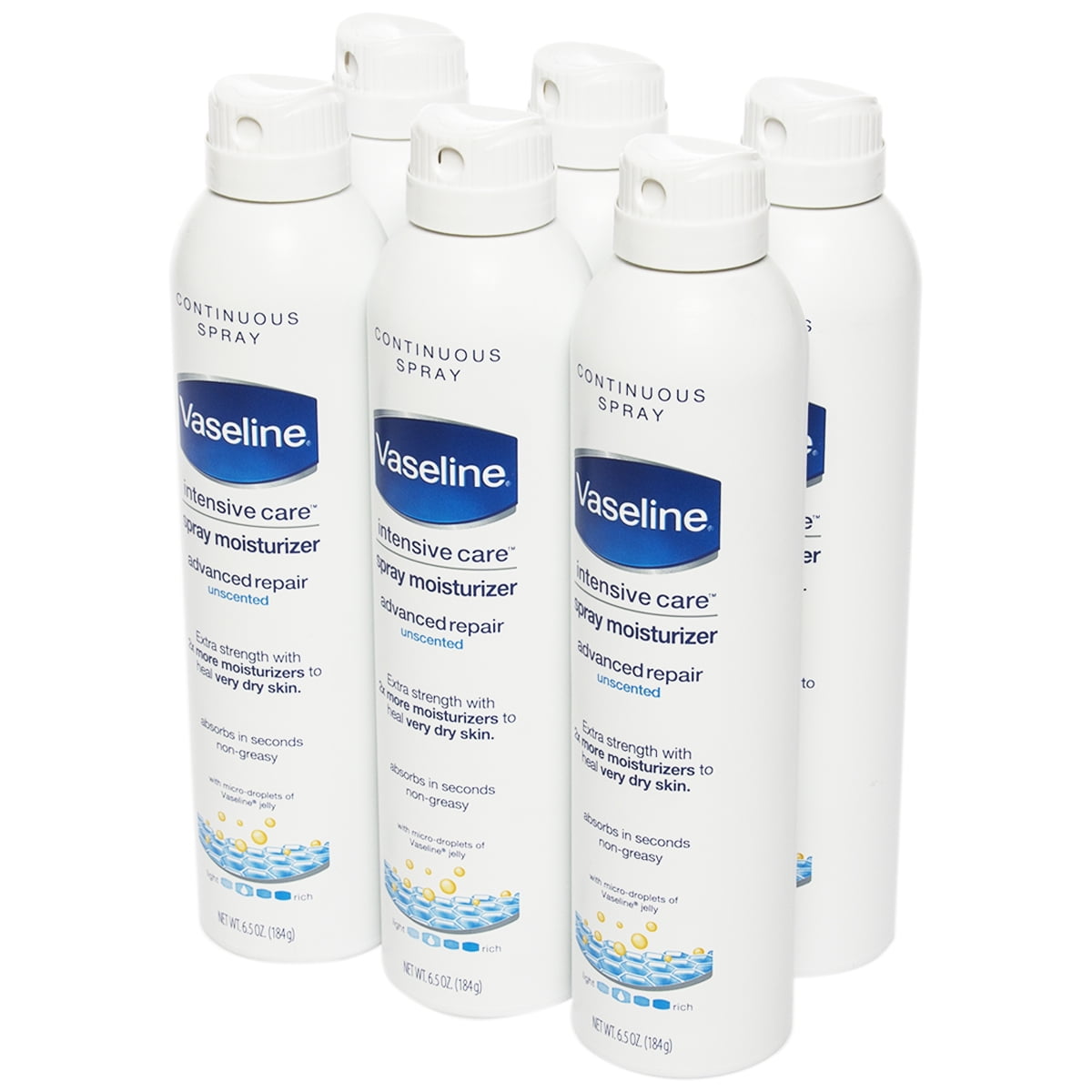 Vaseline (6 Pack) 6.5oz Bottle Body Spray Lotion Moisturizer For Dry